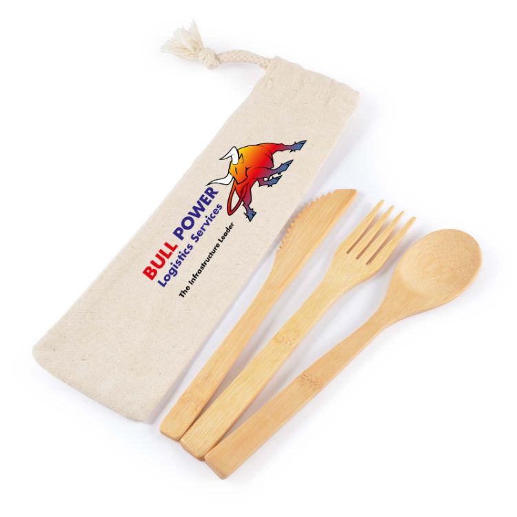 Picture of Miso Bamboo Cutlery Set in Calico Pouch