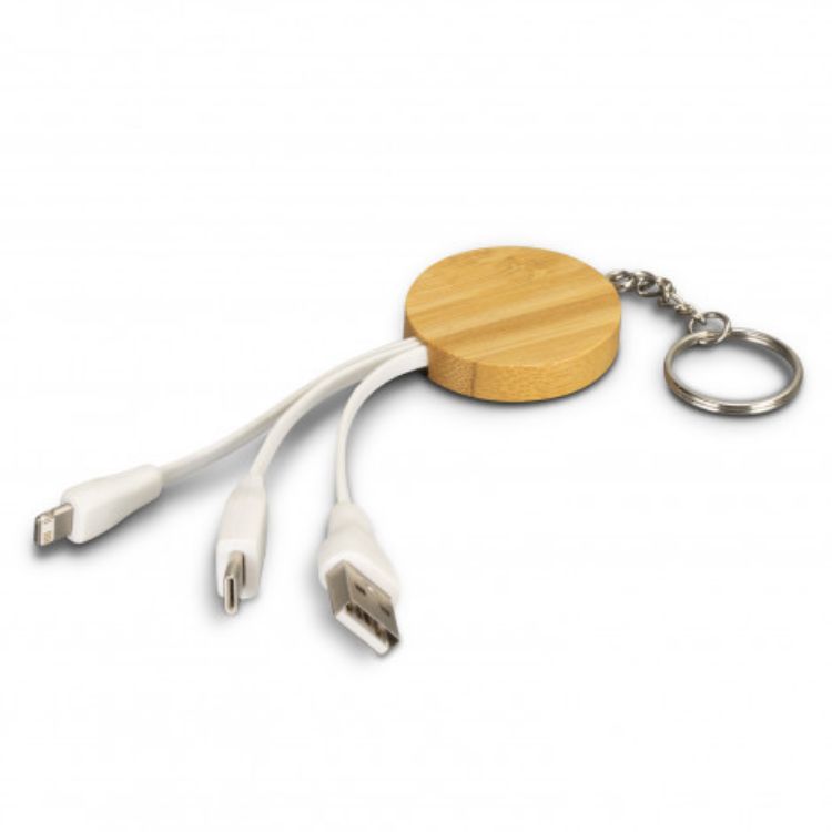 Picture of Bamboo Charging Cable Key Ring - Round